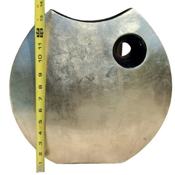 Mid Century Modern Modernist Oval Disc Art Pottery Vase Gold Leaf - Picture 9 of 10